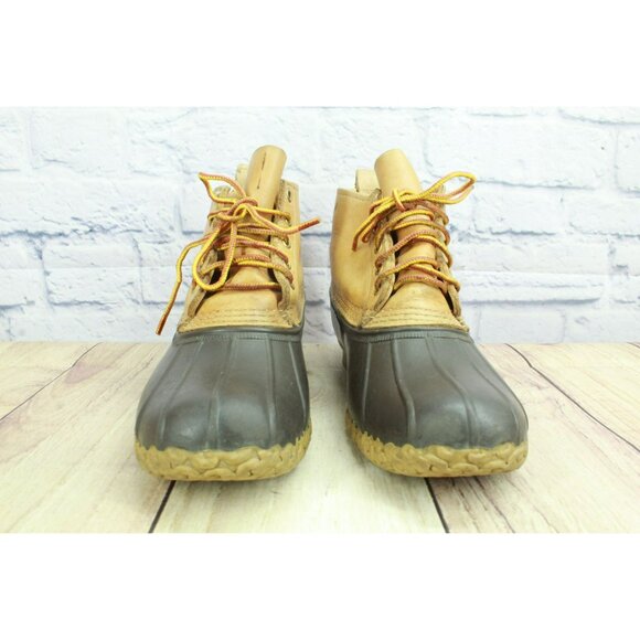 LL Bean Unlined Round Toe Ankle Duck Boots Brown Leather Lace Up Size 9 M - Picture 4 of 9